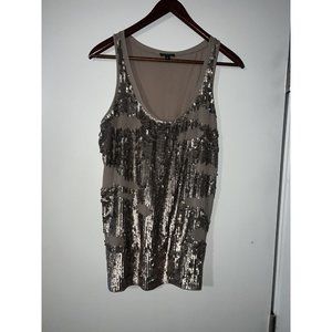 Express Boutique Tank Top Women Med Taupe‎ Brown Sequined Front Concert